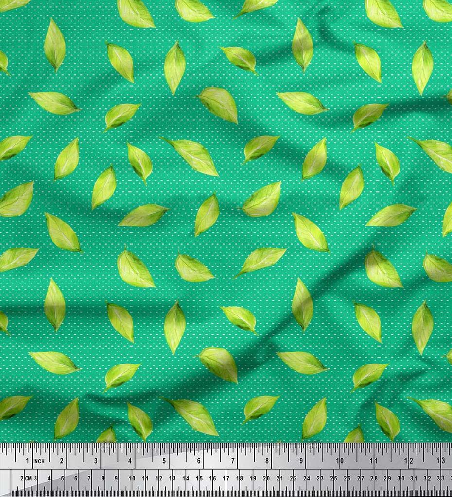 Soimoi Red Poly Crepe Fabric Hosta Leaves Print Fabric by the metre 42 Inch
