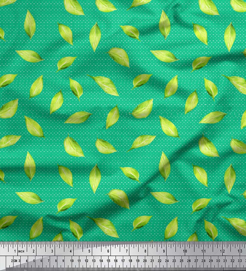 

Тканина Soimoi Red Poly Crepe Fabric Hosta Leaves Print Тканина на метри 42 дюйма 42 Inch Wide - Poly Crepe зелений