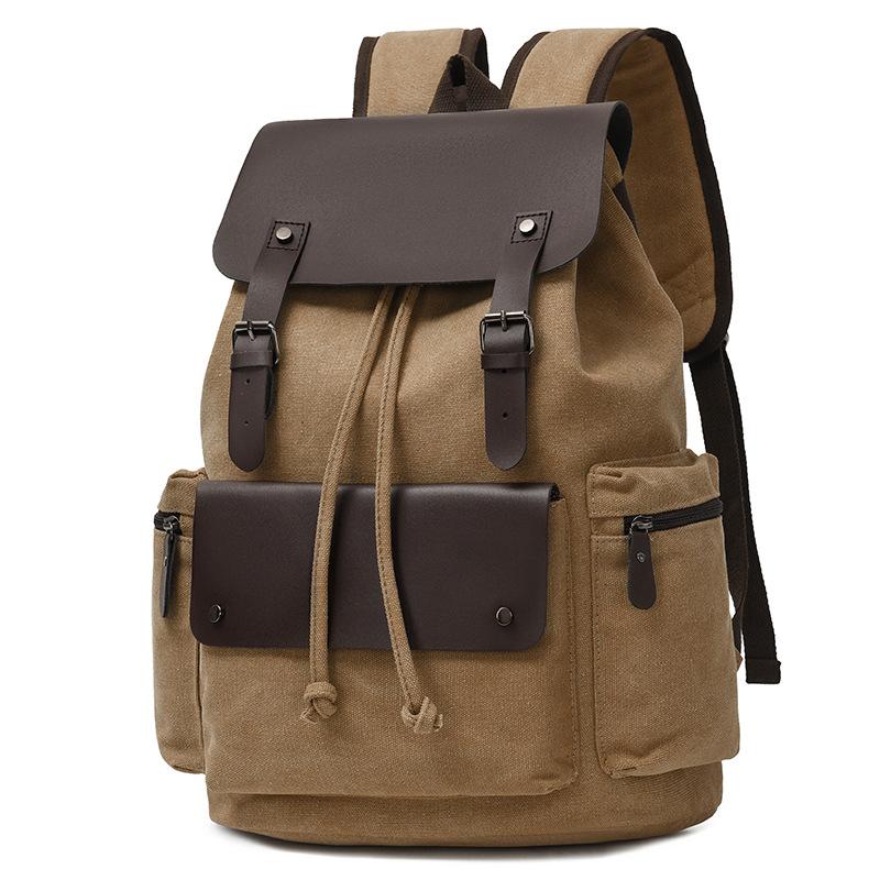 TS JYL Laptop bag,Vintage Canvas Backpack Drawstring Flip Design Outdoor Commuter Bag