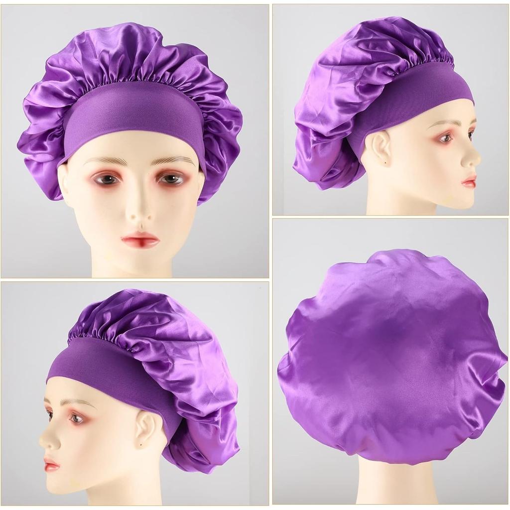 Pack of 4 Satin Hair Caps, Bonnet Sleep Cap, Sleeping Cap, Reusable Satin Bonnet, Elastic Hair Net for Sleeping for Women and Girls