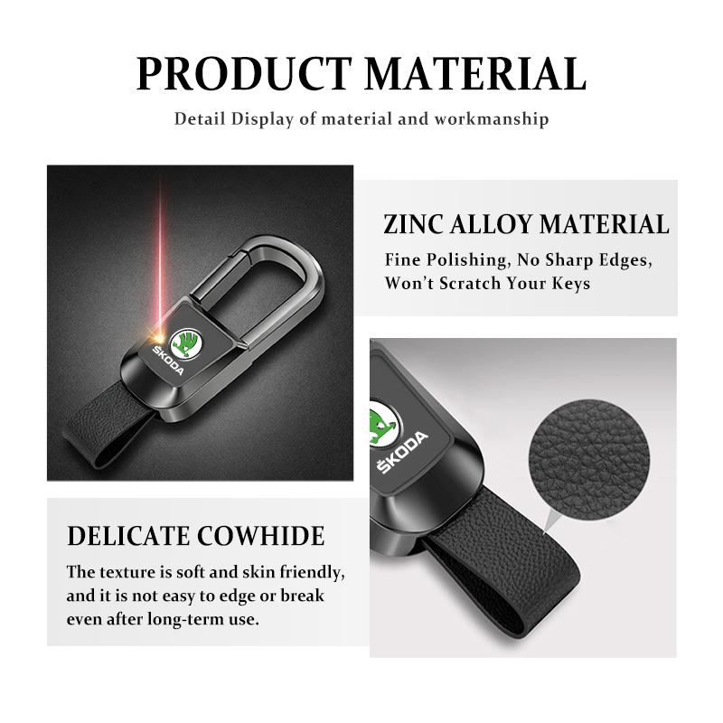 For Skoda Alloy Car Keychain Key Chain Leather Key Ring Octavia A5 A7 RS Fabia Superb Rapid Karoq xknp33