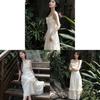Romantic French Style Sleeveless Long Dress With Pleats And Zipper For Summer Elegance