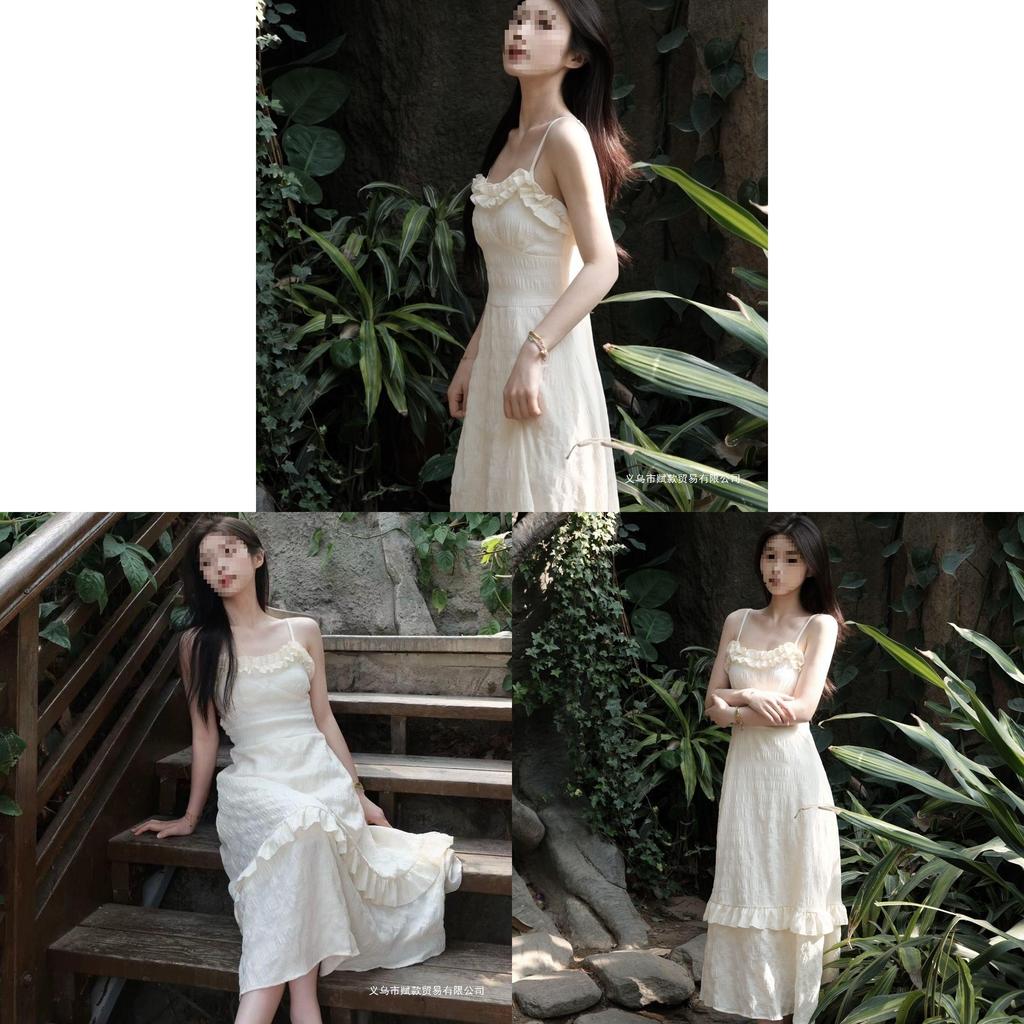 Romantic French Style Sleeveless Long Dress With Pleats And Zipper For Summer Elegance