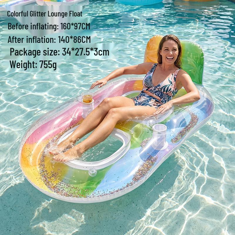 Sequins Colorful Inflatable Pool Float with Backrest - Single Person PVC Water Lounger