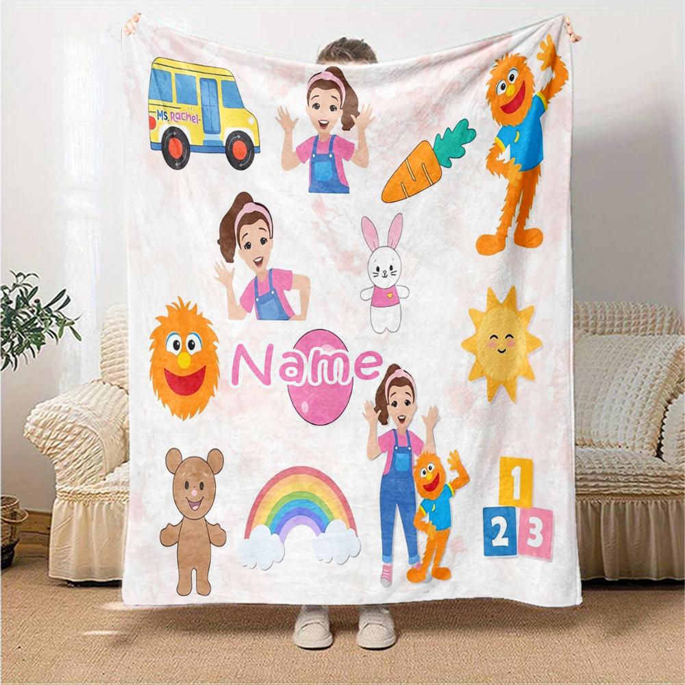 Custom Name Ms. Rachel Theme Printed Blanket - Perfect for Couch, Bed, Travel & Outdoor Use | Machine Washable, Cozy & Durable.