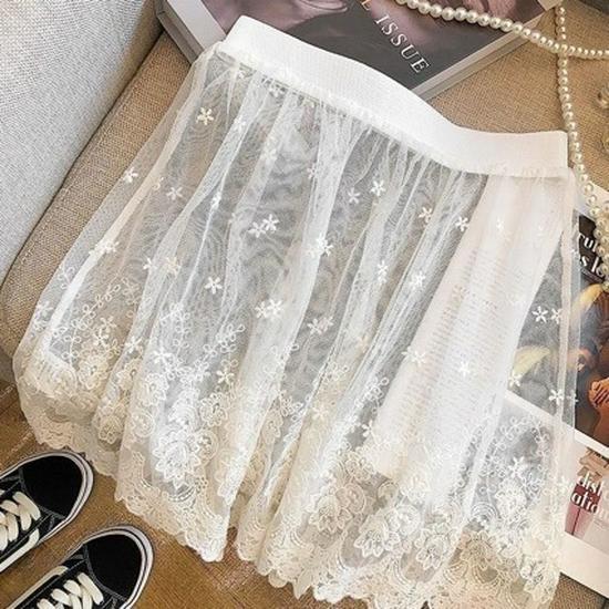 Four Seasons Women's Lace Mini Skirt with Embroidery - Fashionable Layer for Leggings, Sweatshirts, or Sweaters - Butt Covering Design