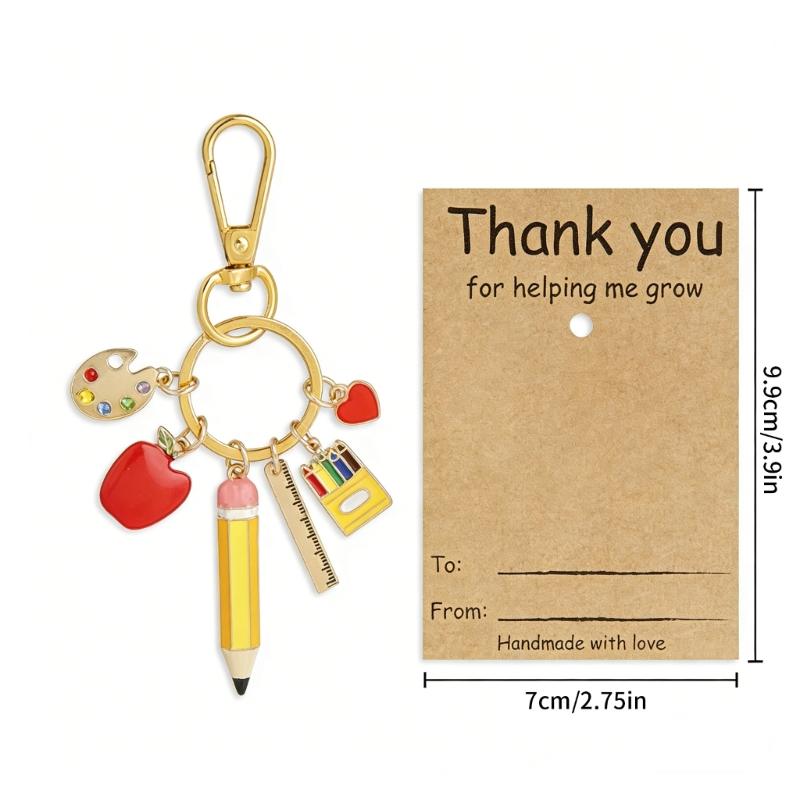 Delicate Teacher Gift Keychain Showcasing Heart Design Metal and Paper Thank You Card Key Organsier for Wallet