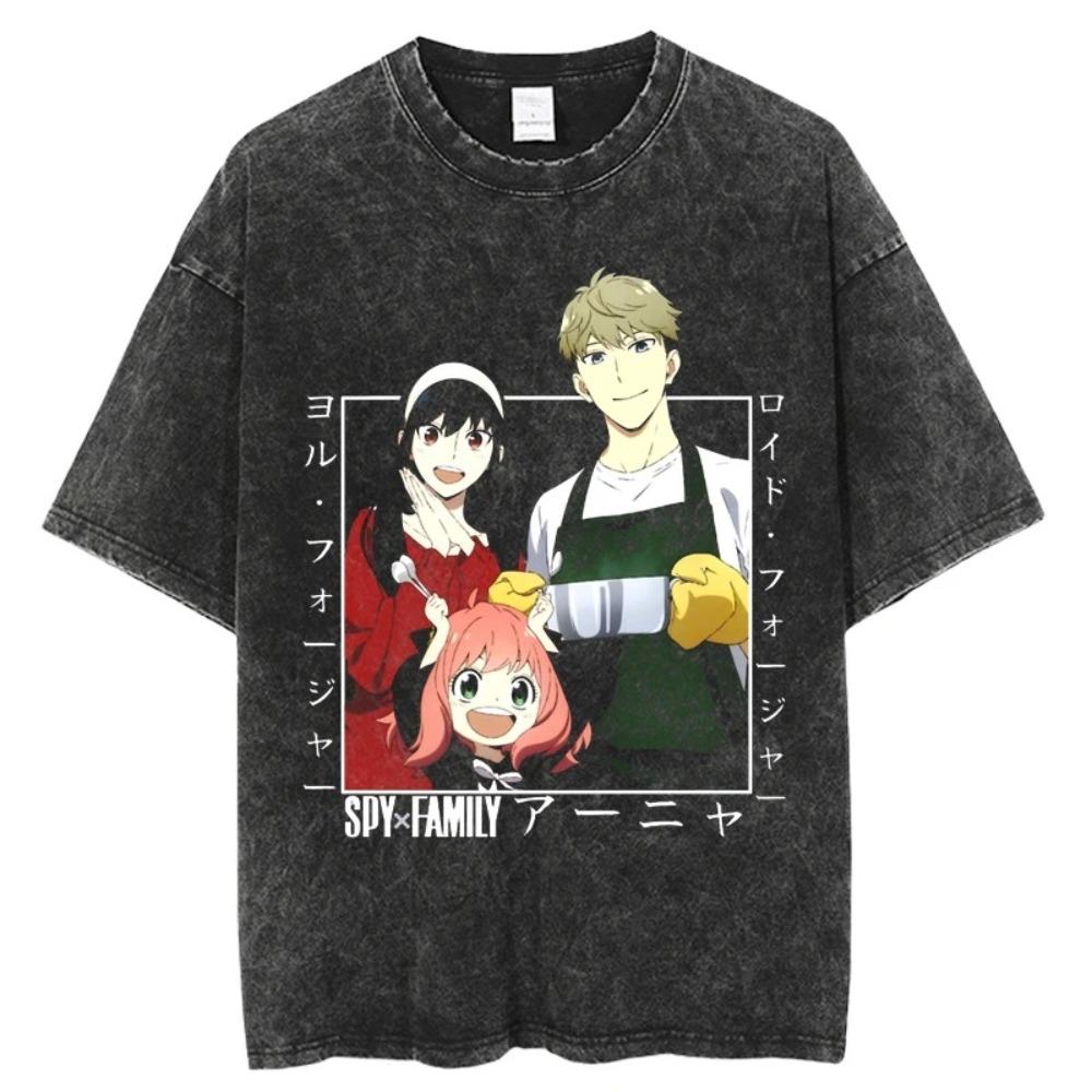 Spy x Family Forger Family Cooking Scene Vintage Washed Anime T-Shirt, Unisex Spy Comedy Anime Fan Casual Tee, 100% Cotton Short L