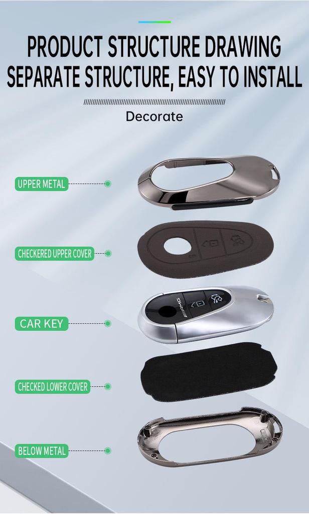 Mercedes Key Case for C-Class, S-Class, GLC, and Maybach - Suitable for Men and Women, Metal Key Shell for C200L, GLC300, C260L