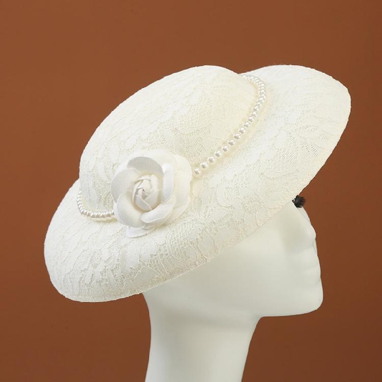 Elegant Pearls Decorated Hat Breathable Linen Stylish Lace Embroidered Bucket Hat For Outdoor Photography