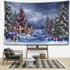 HD-Christmas Snowy Landscape Tapestry with Carriage – Bohemian Winter Wall Hanging for Living Room, Bedroom Holiday Home Decor