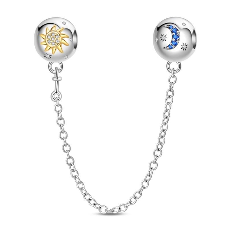 Copper Sun And Moon Plum Blossom Safety Chain Piece Bead Charms For 3Mm Original Bracelets Diy Jewelry Birthday Crafting