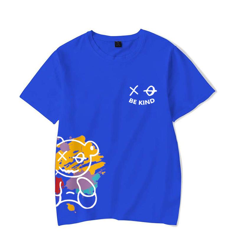 Men's Women's Summer Loose Size BE KIND Letter Cartoon Print Casual Comfortable Round Neck Short Sleeved T-shirt Top