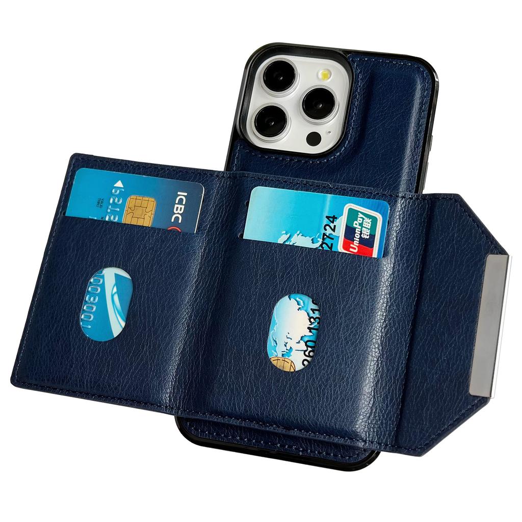 For iPhone 16 Pro Case Card Bag Kickstand TPU+PU Phone Cover