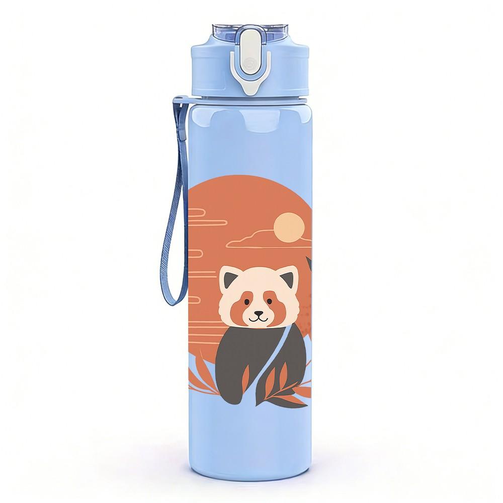 1PC Round Frame Panda Pattern 750ml Color Plastic Sports Water Bottle Leakproof Flip Straw Lid Suitable for Sports Office Home Use