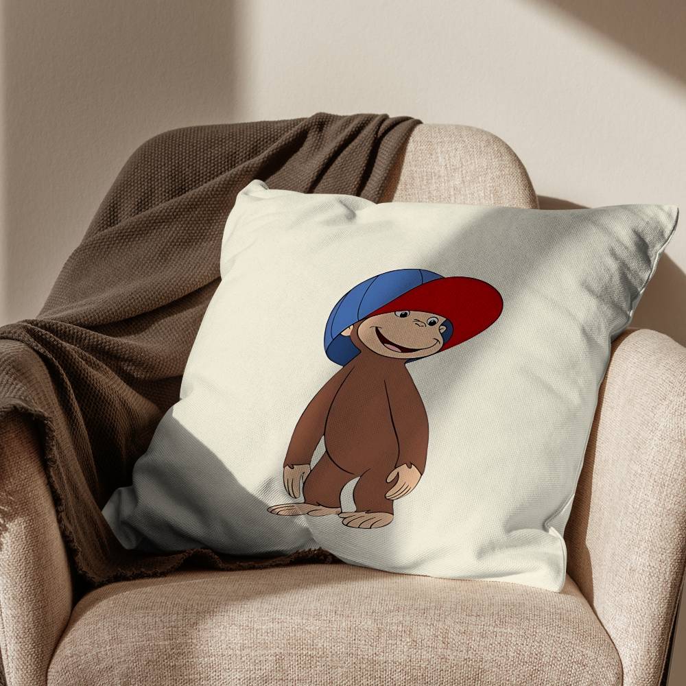 zoo Curious cute George Pillow Case Square DoubleSided Printing Short Plush Sofa Cushion Cover Bedroom Bedside Pillow