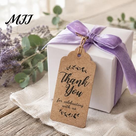 Vintage Style Gift Labels for Packaging 100Pcs Paper Thank You Tags with String, Rectangular Tags, Pre-Punched Easy to Use Hang String Hole