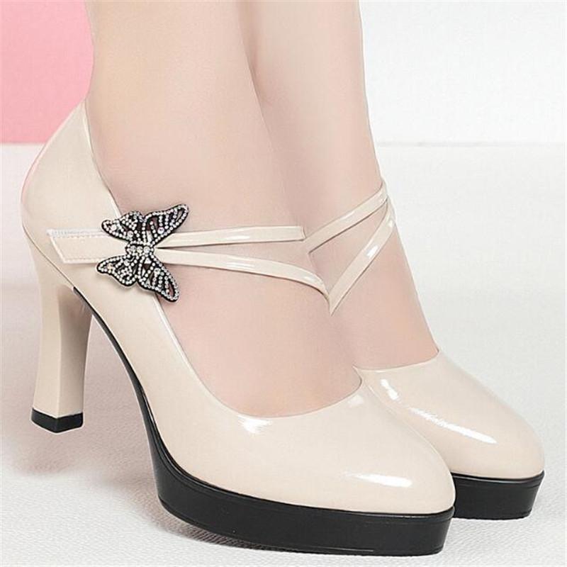 Fashion Brand Shoes Thick Heel Ladies Pumps Patent Leather Pointed Toe Women's Shoes Spring Autumn Fashion Party Office Lady Shoes