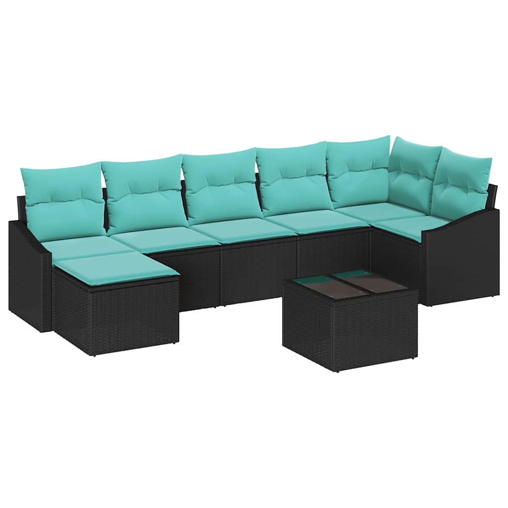 8 Piece Black Poly Rattan Sofa Set with Cushions
