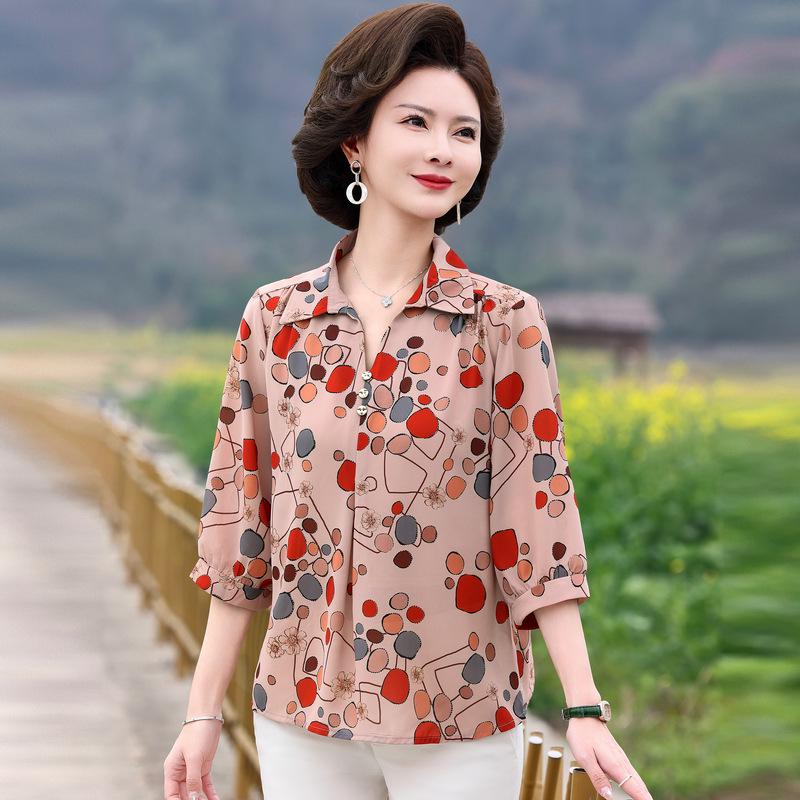

New Summer Chinese-Style Blouse: Elegant, Age-Defying Top for Middle-Aged Women 3XL (125-135 jin) красный