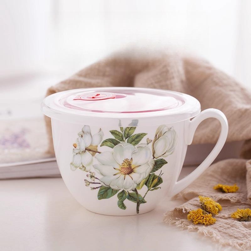 

Кружка из костяного фарфора большой емкости 600 мл - Цветочная керамическая кружка для молока, овсянки, завтрака, безопасна для духовки, микроволновой печи, посудомоечной машины