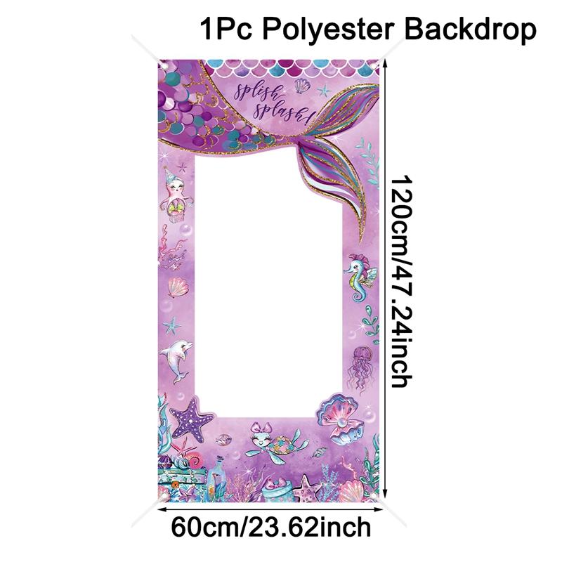 Mermaid photo Frame Background Little Mermaid Tail Birthday Party Decor Kids Girl Baby Shower Birthday Party Supplies Backdrop