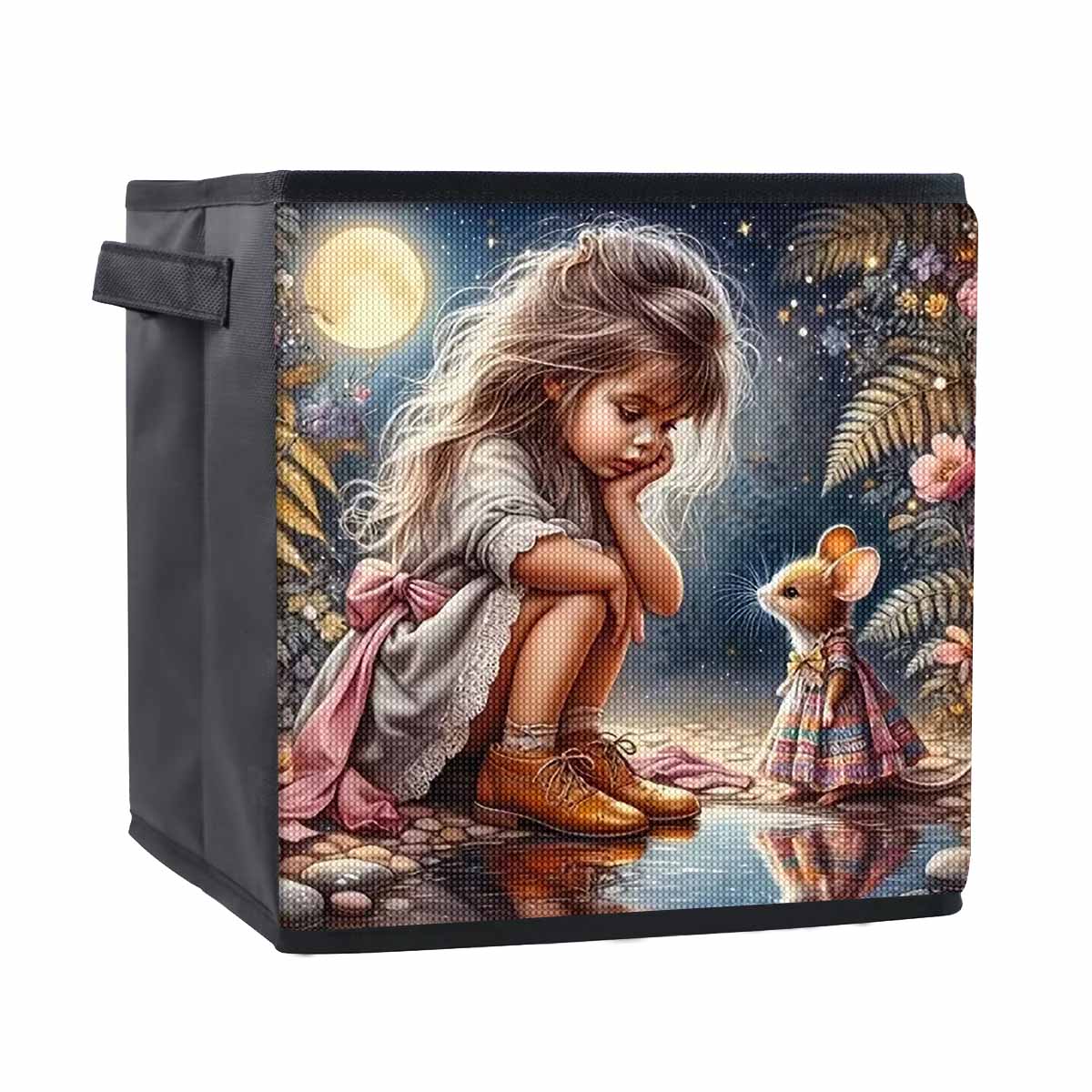

The Girl and The Mouse 5D Diamond Painting Storage Basket Full Round Drill Mosaic Diamond Embroidery Cross Stitch Kits Home Decor Home Decor 25cmx25cm