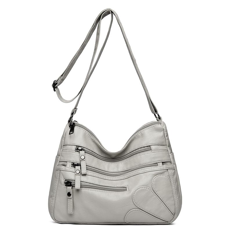 Borsa a tracolla multistrato in morbida pelle tinta unita da donna, grande capacità, borsa da viaggio multifunzionale sottobraccio