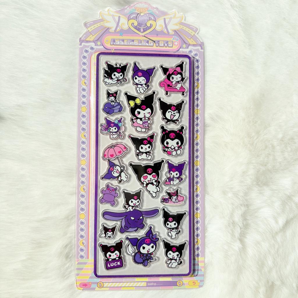 3D Transparent Sanrio Decals, Kawaii Hello Kitty Kuromi Animation Design Decals for Laptop Water Bottle Scrapbook Kids