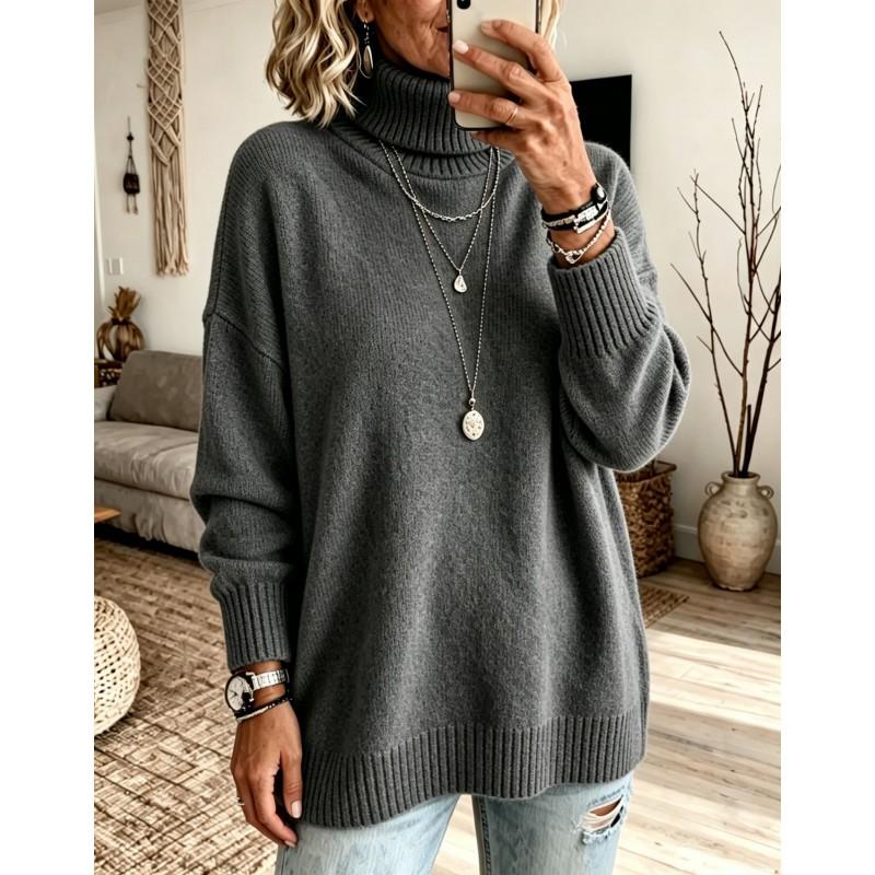 Womens Oversized High Neck Knit Sweater Soft Acrylic Pullover Fall Winter 2026