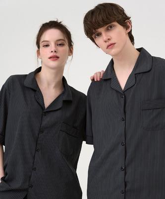 [Dossy] Silkfit Modern Short Sleeve Shorts Couple Pajama Set [Shipped from Korea] 100% Authentic