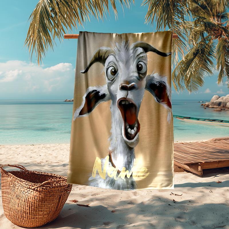 Custom Name Ultra-Soft Beach Towel with Goat Theme,Ideal for Pool - Camping, Diving - Perfect Travel Essential, Vibrant Beach Towel.