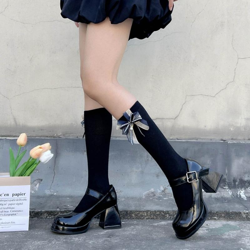 1 Pair Princess Style Dress Socks for Girl Calf Tube Frilly Socks Ballet Socks Ruffle Calf Socks with Bows Lace Top Sock