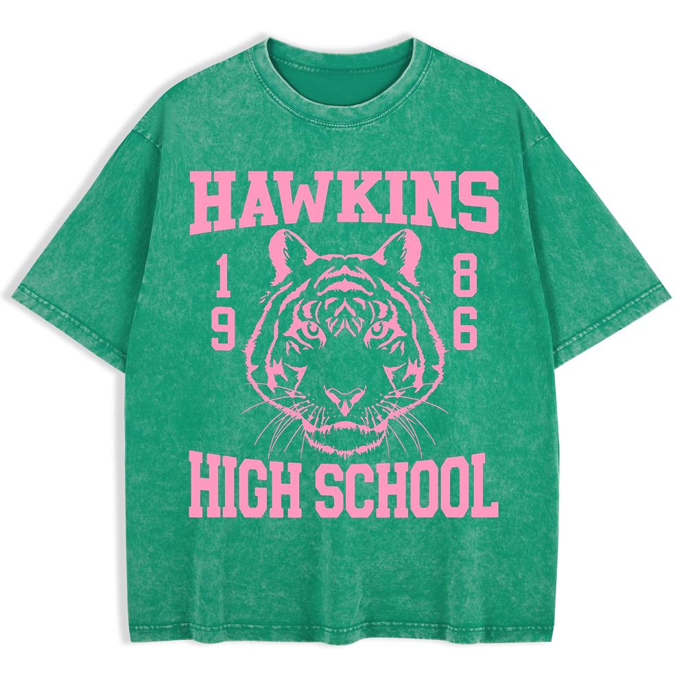 Hawkins High School 1986 Prints Washed T-Shirts Mens Cotton Oversize T Shirt Summer O-Neck Short Sleeve Tops Basic Soft Clothes
