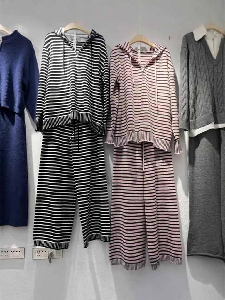 Autumn-Winter Korean Style Casual Striped Sweater & Wide-Leg Pants Set