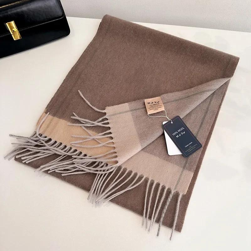 High Quality Soft Warm Thick Scarf Women Men 100% Wool Double-sided Tassel Muffler Male Female Thermal Classic Shawl Ladies