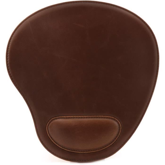 Ovales Leder-Mauspads mit ergonomischer Handgelenkauflage - Dunkelbraun 25×24×1,3 cm