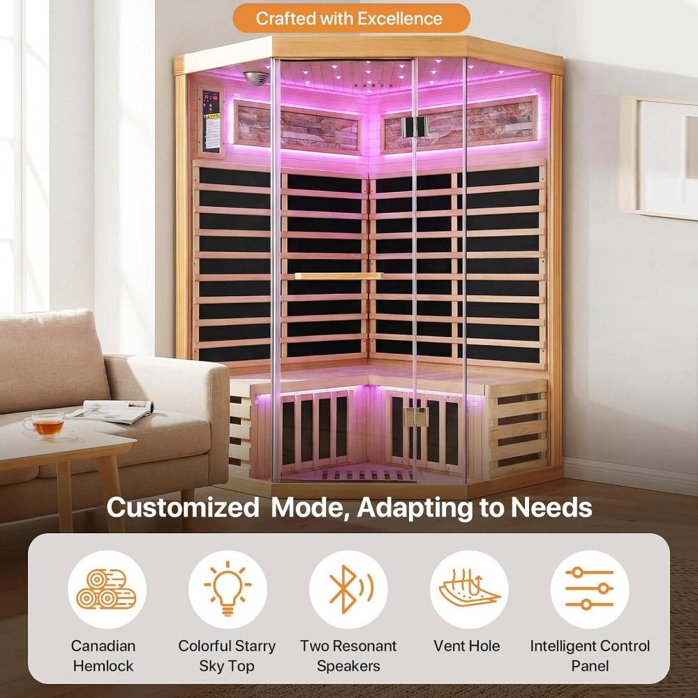 Sauna Corner Saunas for 2-3 Person 120V Indoor Canadian Hemlock, Customized