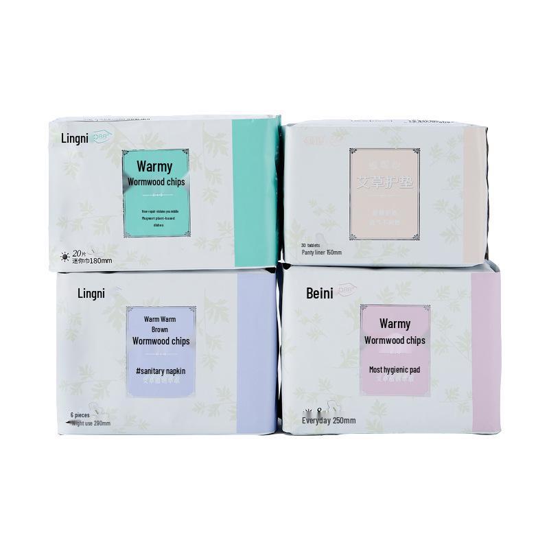 Mugwort Cotton Soft Thin Nighttime Sanitary Napkins & Panty Liners - Breathable, No Fluorescent Agent