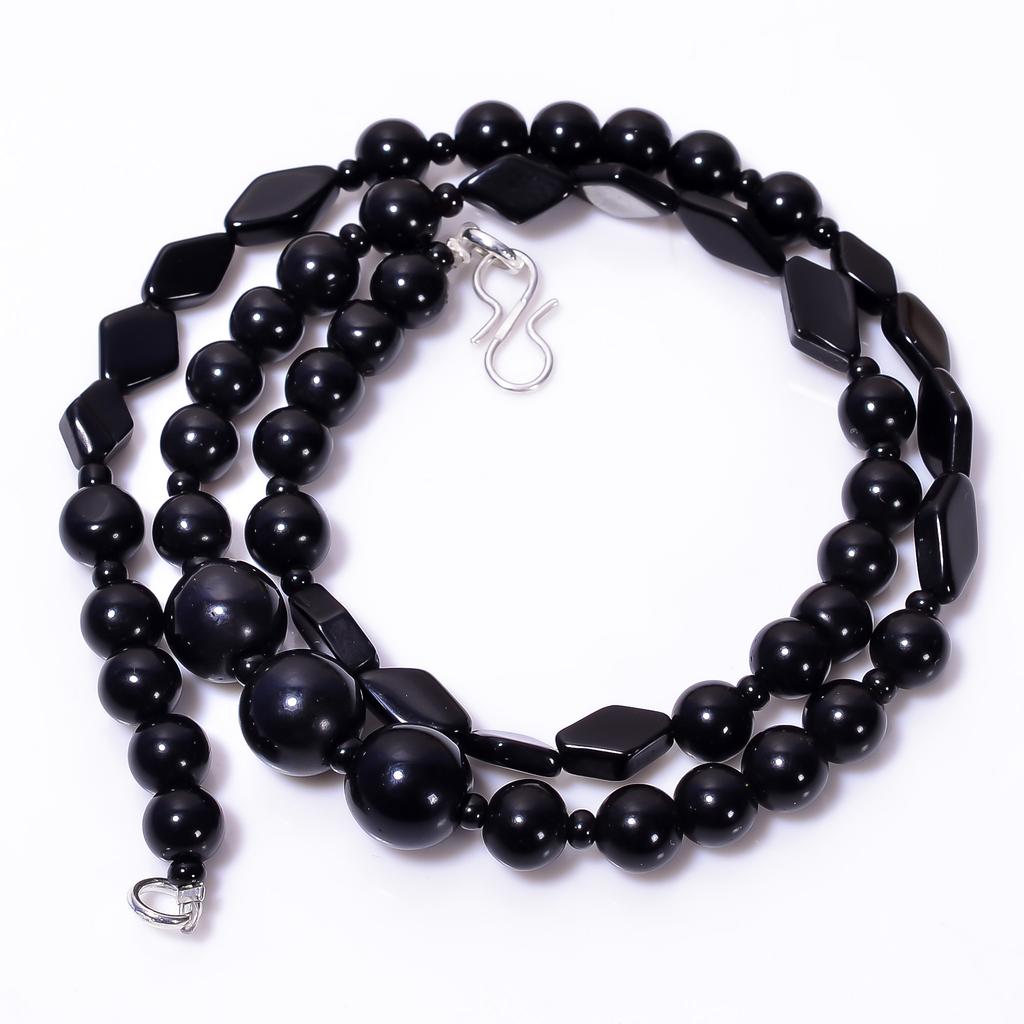 AAA 100% Natural Black Onyx Mix Shape Gemstone Smooth Beads Necklace 6-10mm 18" UB-8561