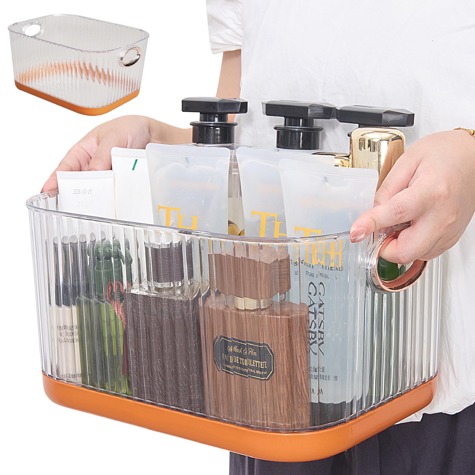 

Коробки для хранения VECELO, Набор из 2 штук, 29 см шириной x 21,5 см глубиной x 15 см высотой, Полностью собранные, Компактные, Компактное хранение на столе для косметики, средств по уходу за кожей,