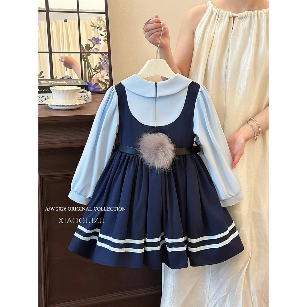 Judy Girls' Dress Spring Autumn Long Sleeves Lapel Cartoon Dresses Children's Casual Rabbit Officer Princess Dress