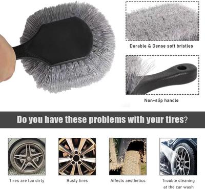 Wheel & Tire Brush for  Rim, Soft Cleaning Bristle Releases Dirt and Road Grime, Multipurpose Detailing Brush with Short Handle