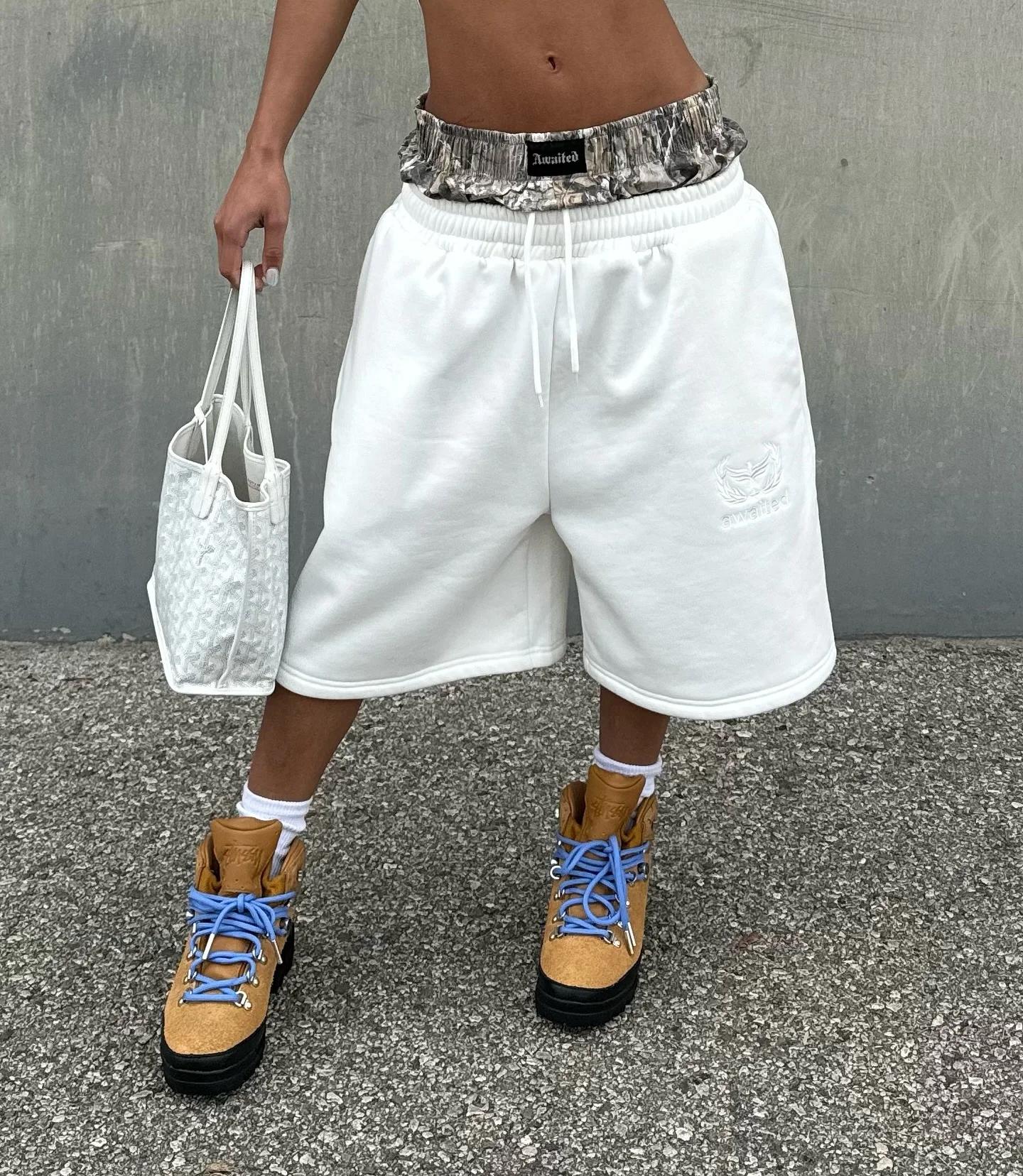 

Американский новый стиль Harajuku камуфляжные шорты с двойным верхом для мужчин и женщин в стиле хип-хоп с высокой талией уличные спортивные хлопковые брюки M