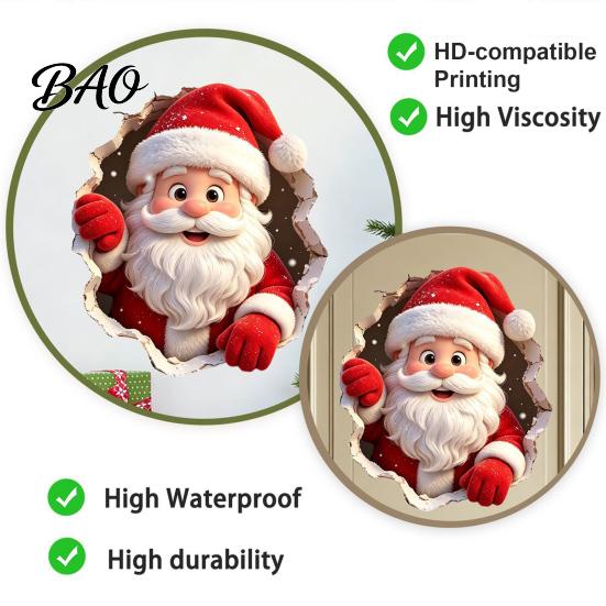 Holiday Wall Stickers for Cabinets 3D Christmas Santa Claus Stickers, Self Adhesive PVC Decals with Realistic Breaking Festive Murals Bedroom Effect,