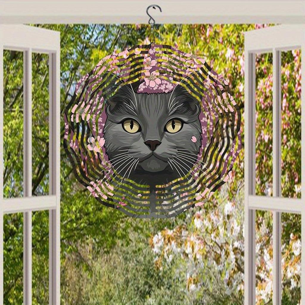 Hanging Wind Chime with Forest Kitten Pattern Metal Wind Direction Gyro for Outdoor Garden Patio Indoor Decoration No Batteries Needed Perfect Gift