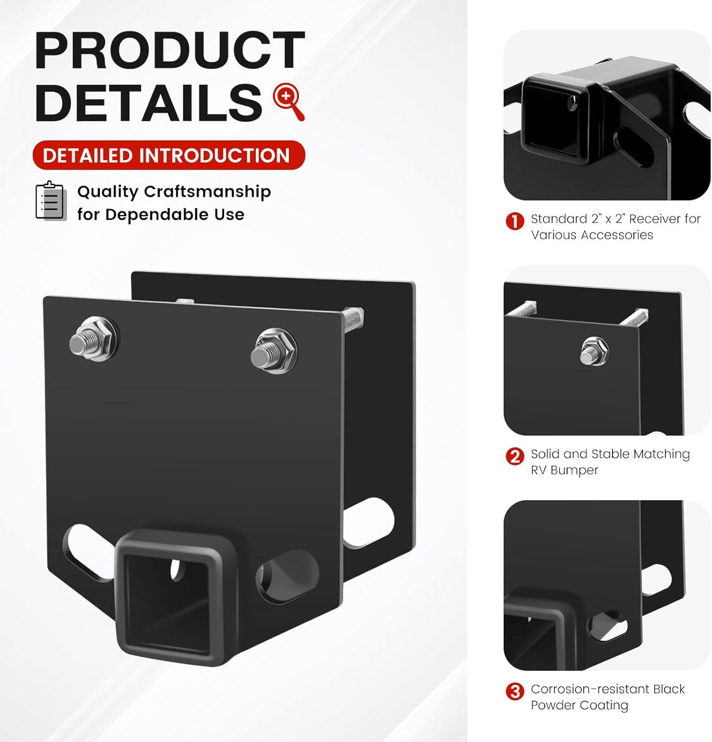 

RV Bumper Trailer Hitch Adapter 2 Receiver, 3500 LBS, Fits 4 x 4 Rear Bumper, Compatible with Accessories, 2-Year Warranty United States