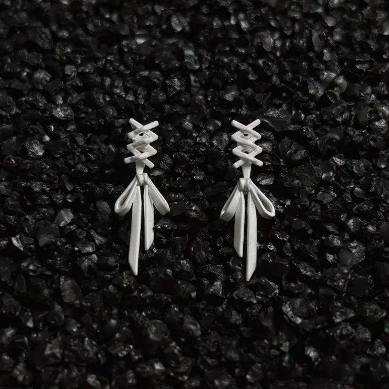 S925 Silver Bow Knot Ribbon Earrings for Women Cool Two Wear Design Jewelry Accessories