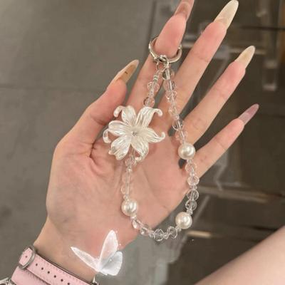 Original Koreanischer Stil Weiße Lilie Perlen Handy-Kette - Hochwertiger Anhänger, Schick und Schön.