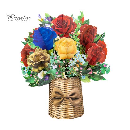 3D Pop Up Flower Bouquet Card Paper Flower Vase Greeting Cards for Mother's Day Congratulations Graduation Anniversary Birthday